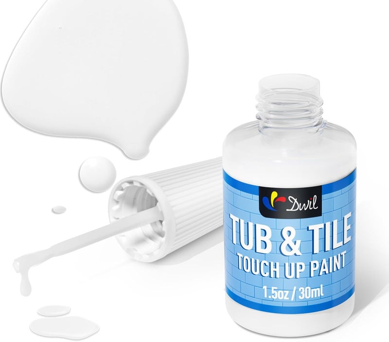 DWIL Tub and Tile Paint, White Touch Up Paint for Porcelain, Scratches, Cracks and Spots on Tile, Porcelain Repair Kit for Bathtub, Sinks, Enamel and Toilets, 1.5 Fl Oz(White) - Image 1